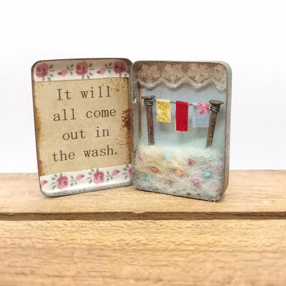 🏠Miniature Wooden House Scene In A Vintage Tin